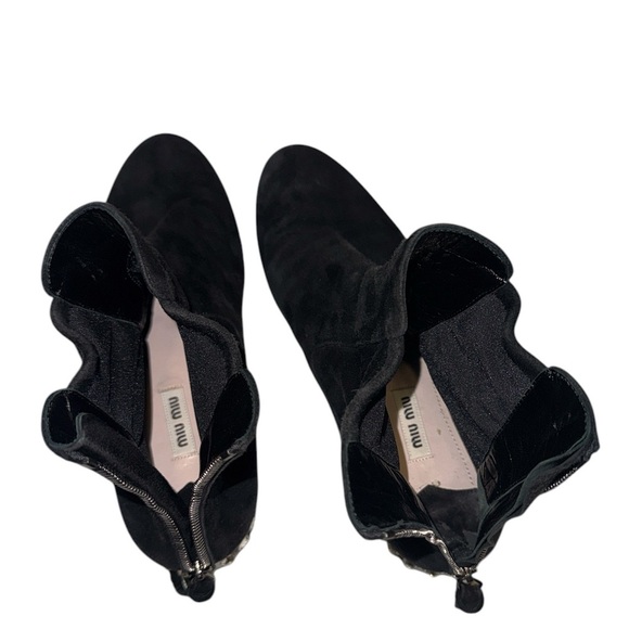 Miu Miu Black Suede Bejeweled Heel Booties - Picture 3 of 5